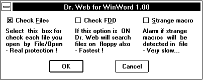Рис. 3.2. Выбор режима работы Doctor Web for WinWord