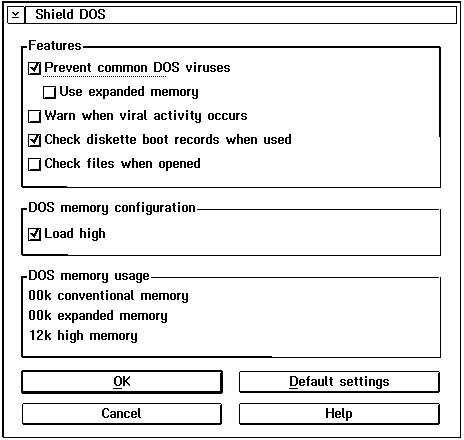 Рис. 3.43. Диалоговая панель Shield DOS