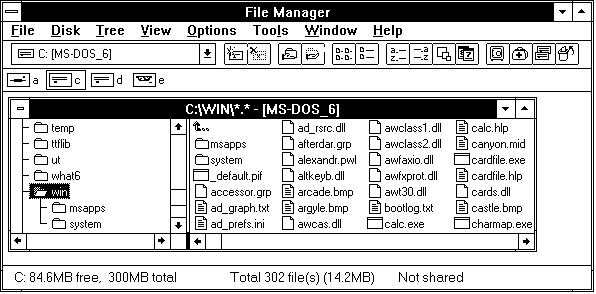Рис. 4.7. Главное окно приложения File Manager операционной системы Microsoft Windows for Workgroups версии 3.11