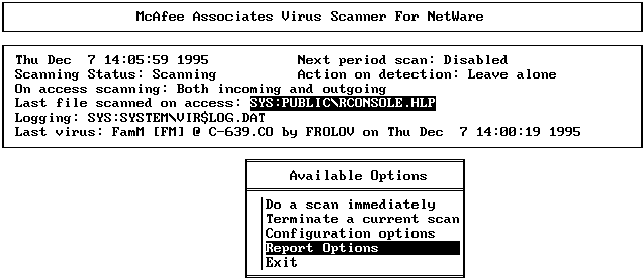 Рис. 4.21. Главное окно антивирусной программы McAfee Virus Scanner for NetWare