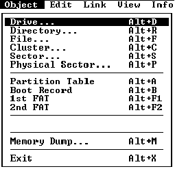 Рис. 6.6. Меню Object программы DISKEDIT.EXE из пакета Norton Utilities