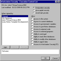 Figure 4: Lotus Notes Execution Control List (ECL) dialog