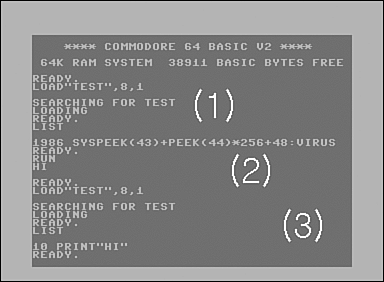 Figure 3.2. The BHP virus on Commodore 64.