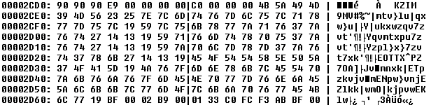 Figure 6.1. An encrypted block of data in the W95/Fix2001 worm.