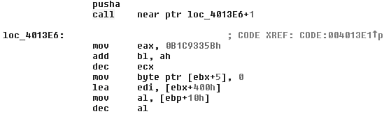 Figure 6.4. Opcoding mixing code confusion in W98/Yobe.
